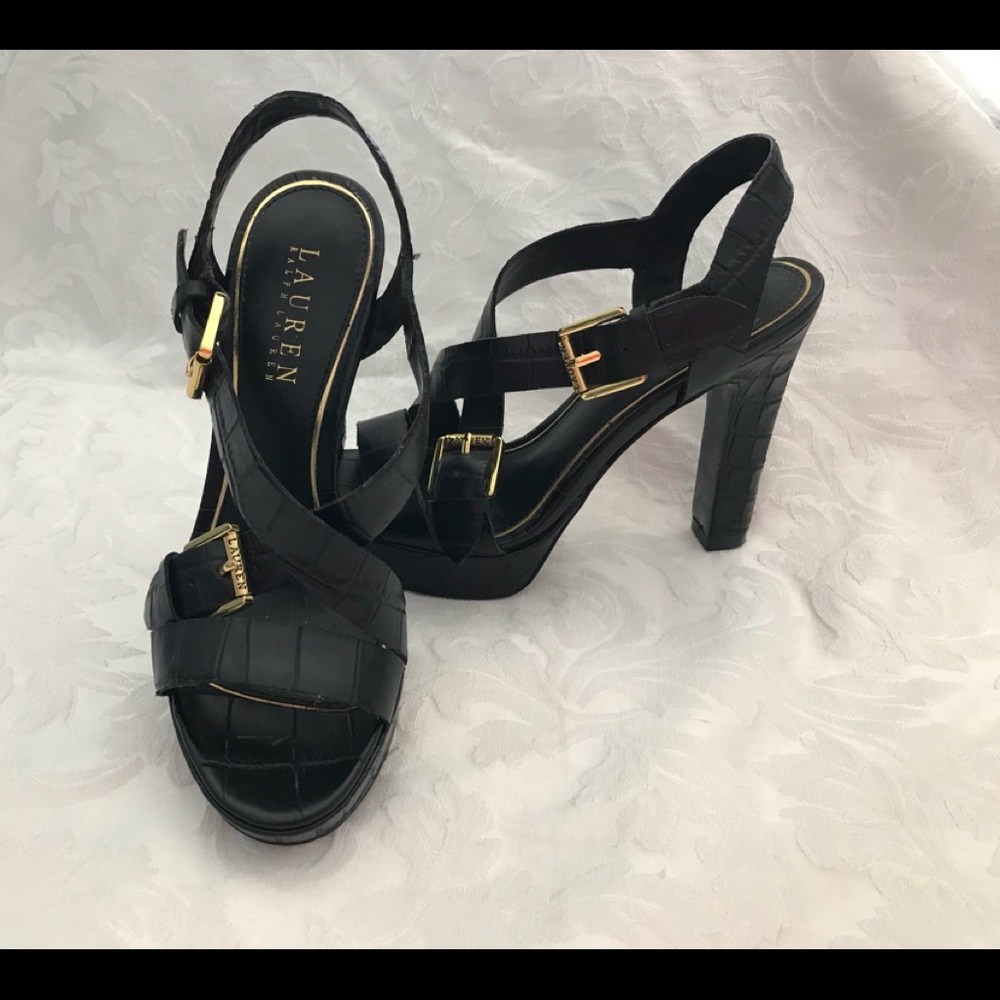 Lauren by Ralph Lauren Blk Leather sandals sz6